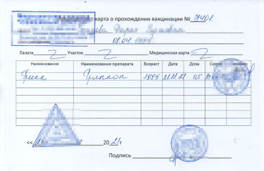 Купить справку о прививке от гриппа в Москве дешево